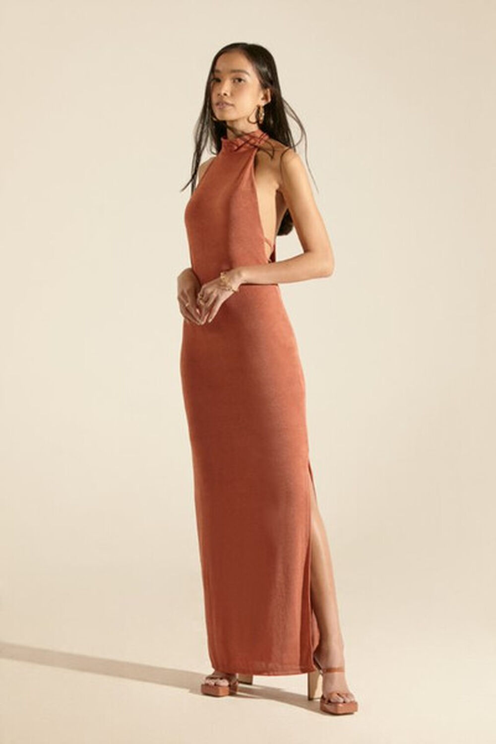 Bodycon Halter Maxi Auburn