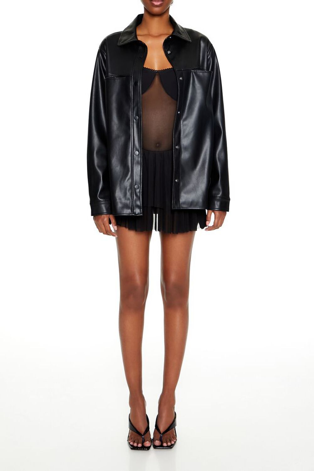 Faux Leather Shacket Black