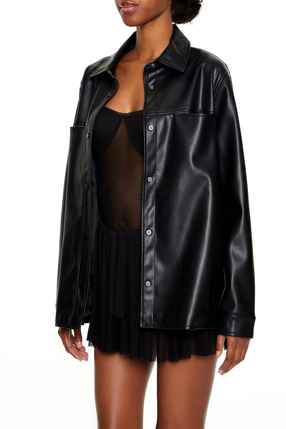 Faux Leather Shacket Black