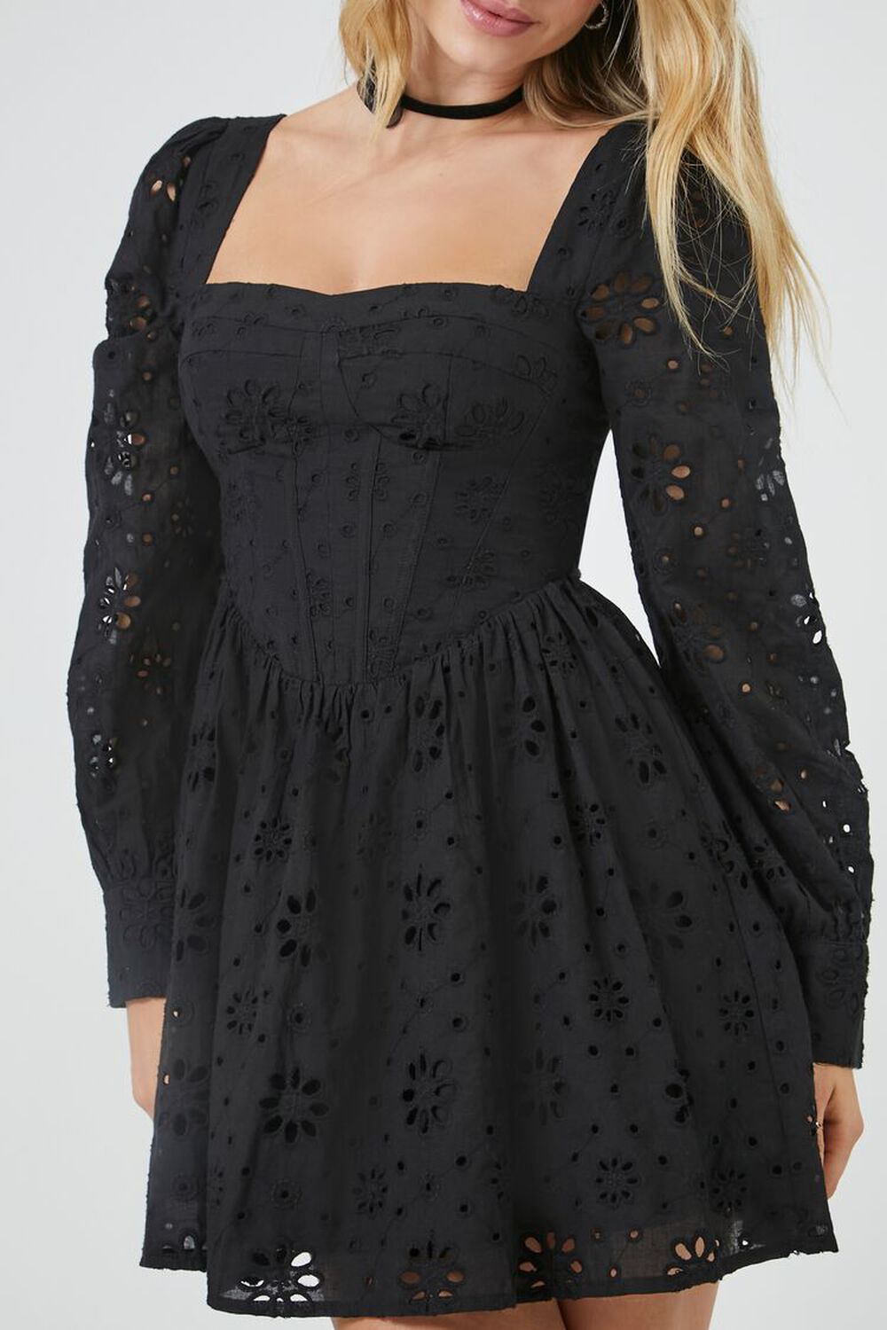 Floral Eyelet Bustier Mini Black