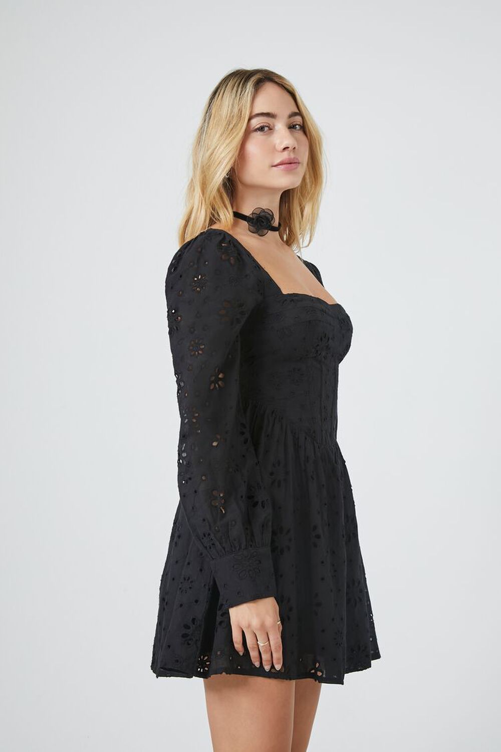 Floral Eyelet Bustier Mini Black