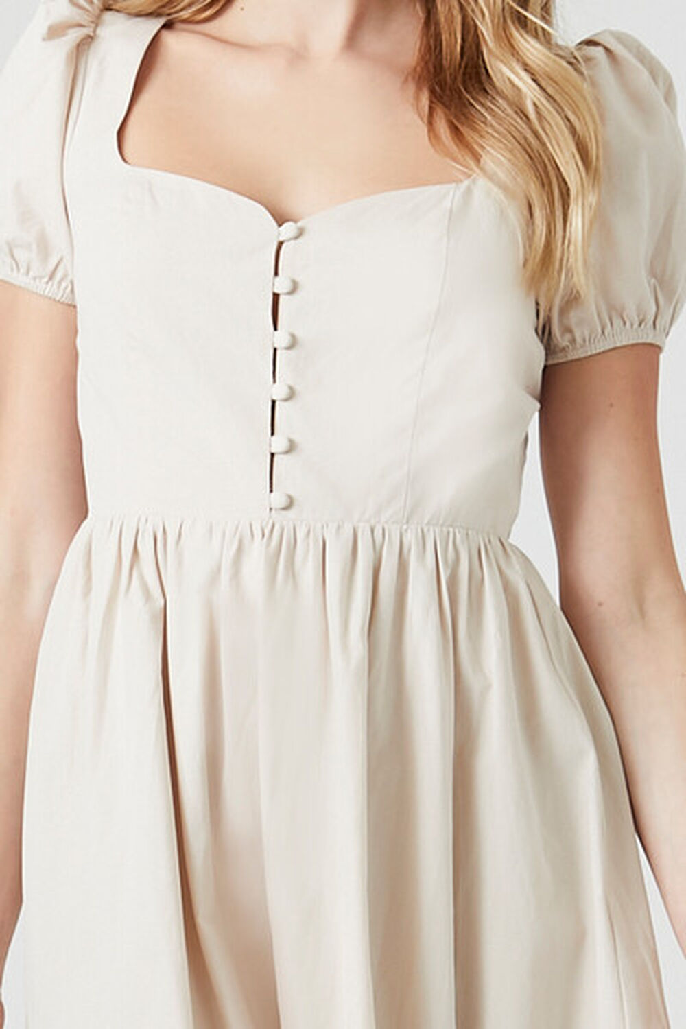 Puff-Sleeve A-Line Midi OATMEAL