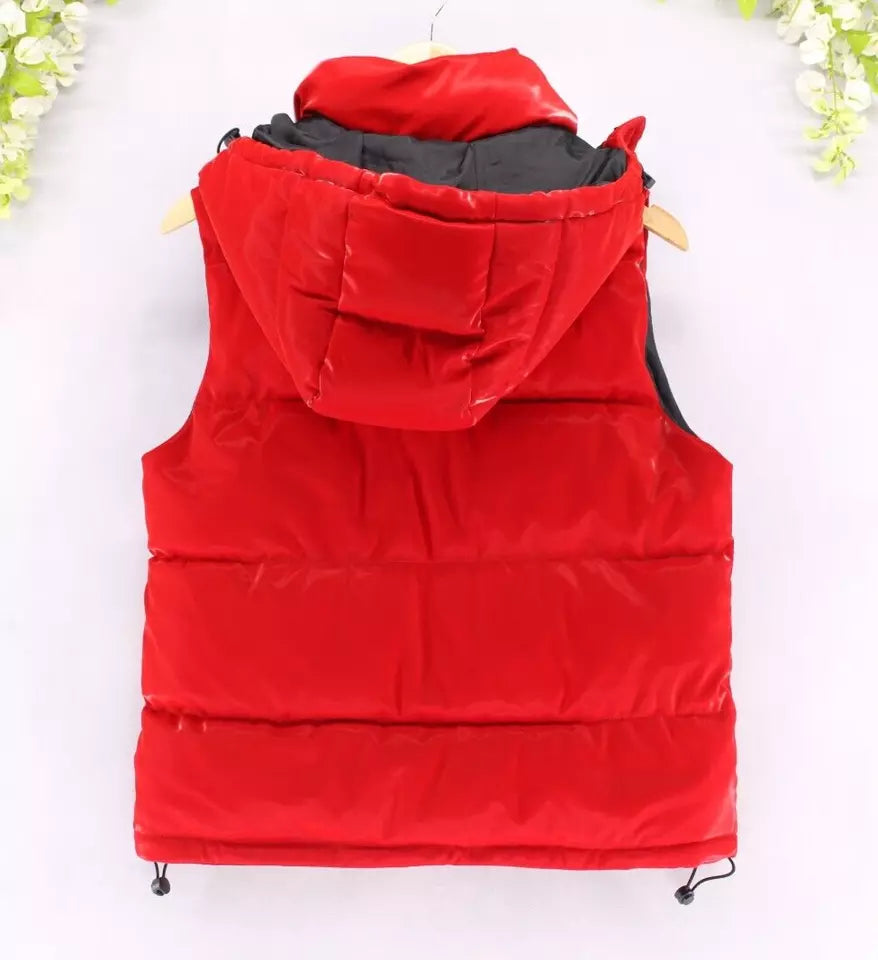 Hooded Puffer Vest Red
