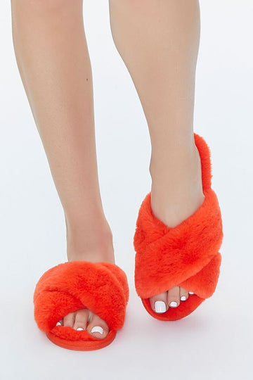 Plush Open-Toe Crisscross Orange