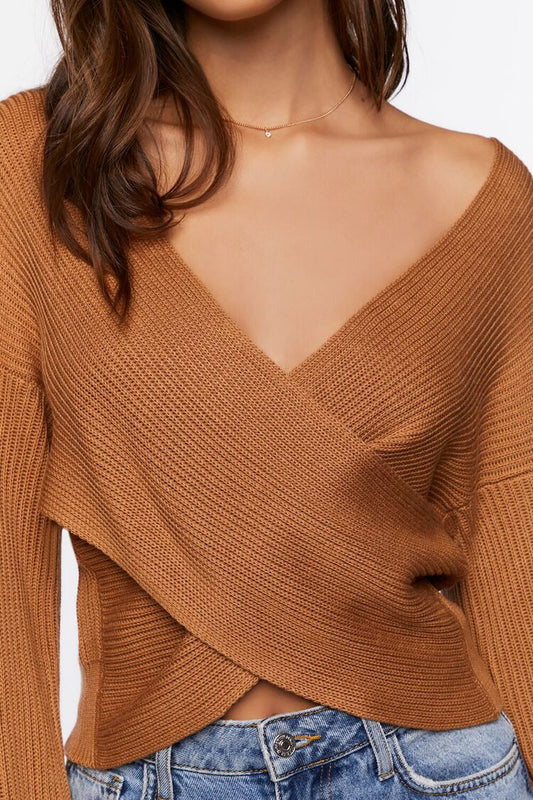 Ribbed Crossover Sweater Camel