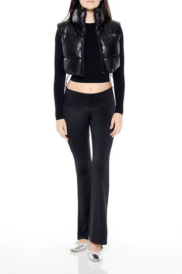 Quilted Faux Leather Cropped Vest Black