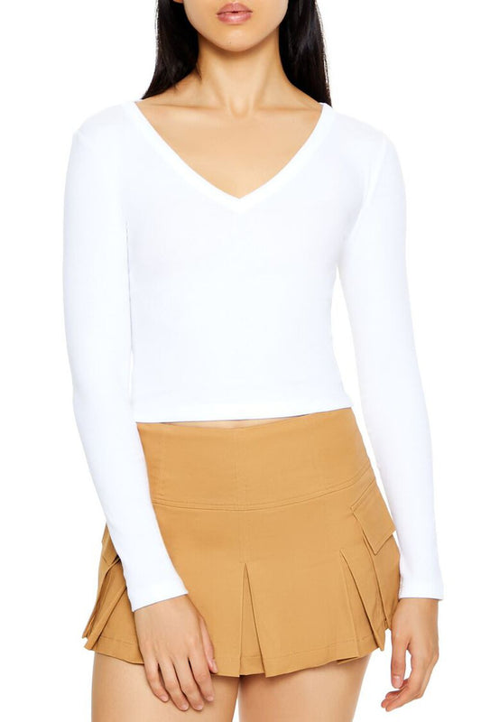 Forever21 Cropped Long-Sleeve Top White