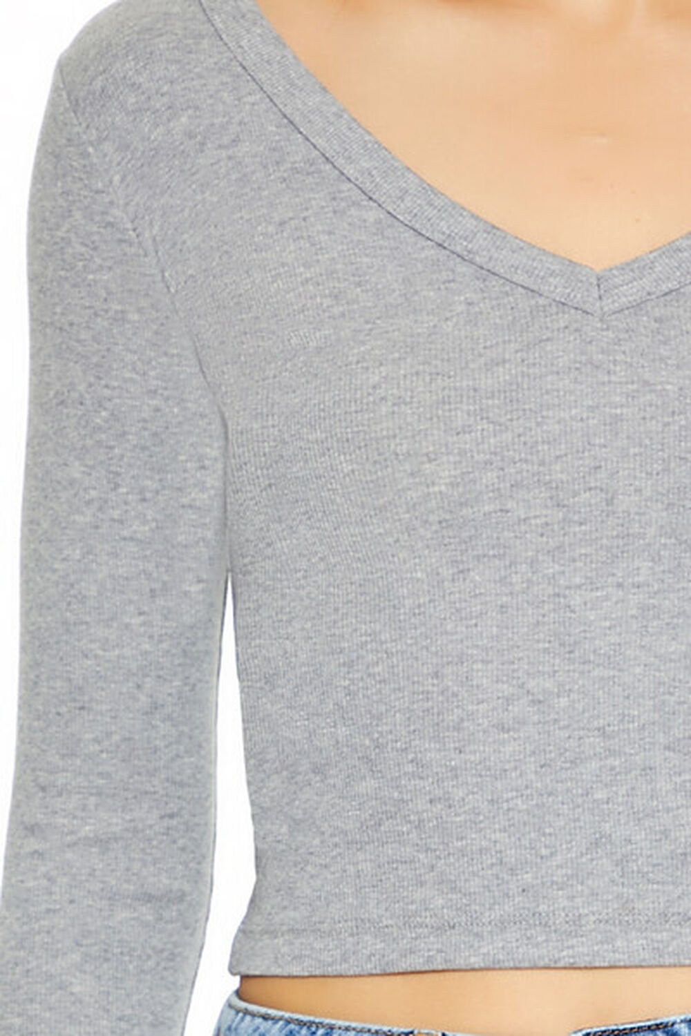 Forever21 Cropped Long-Sleeve Top Heather Grey