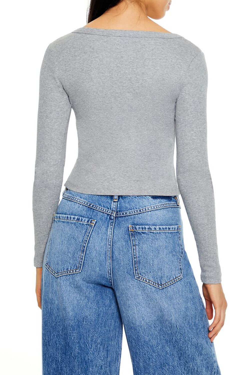 Forever21 Cropped Long-Sleeve Top Heather Grey