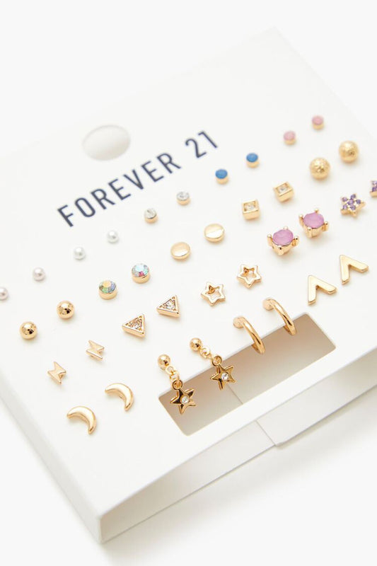 Rhinestone Stud &amp; Hoop Earring Set