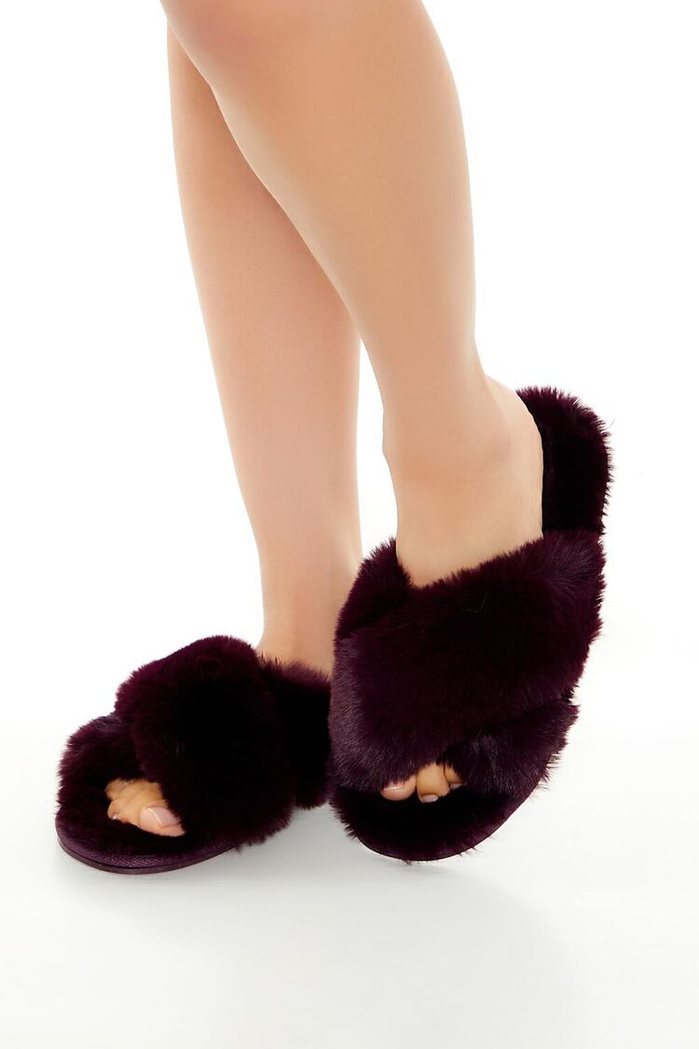 Forever21 Faux Fur House Slides Burgundy
