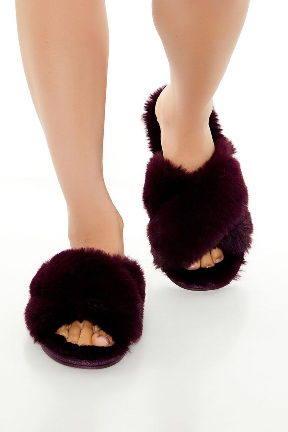 Forever21 Faux Fur House Slides Burgundy