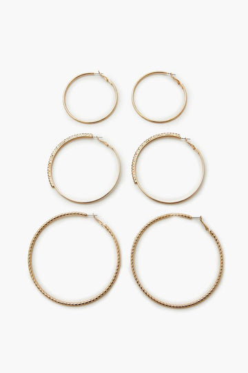 Rhinestone Hoop Earring Set Gold