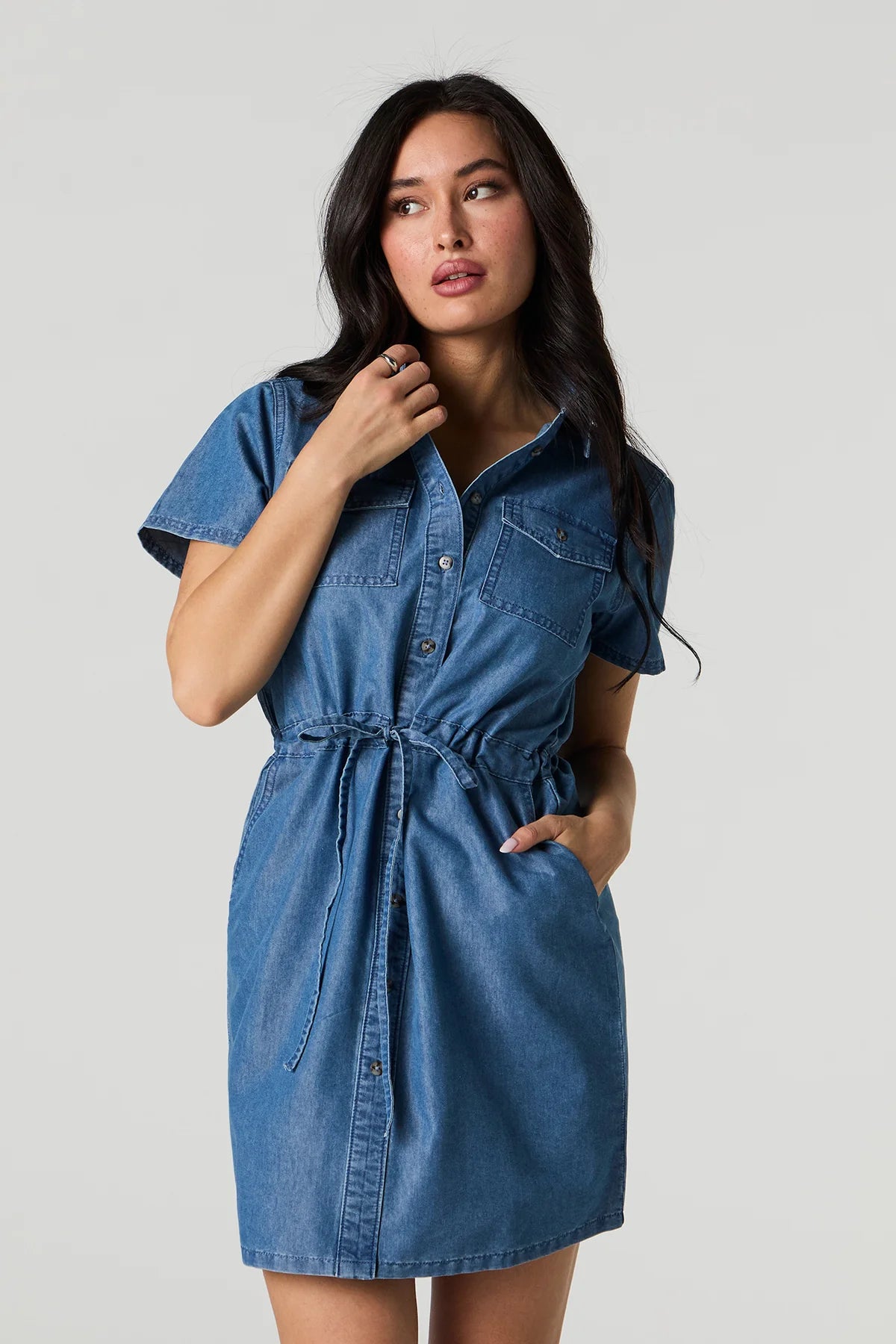 Button-Up Collared Denim Dress