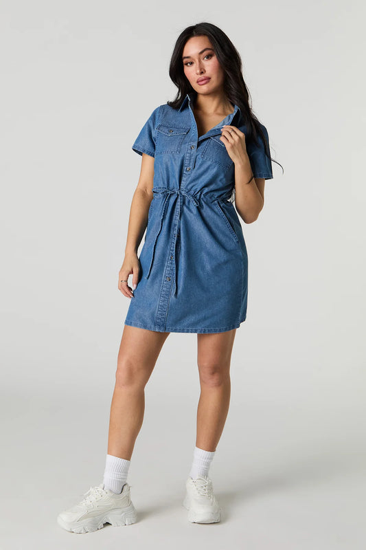 Button-Up Collared Denim Dress