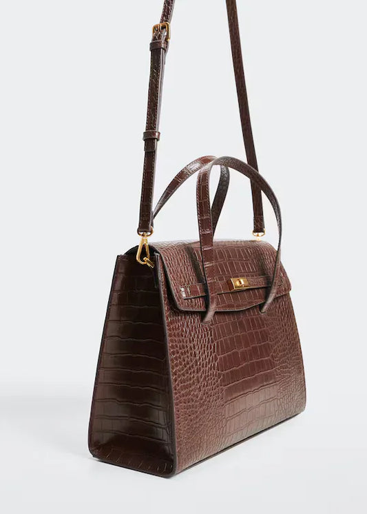 Mango Croc-effect bag Brown
