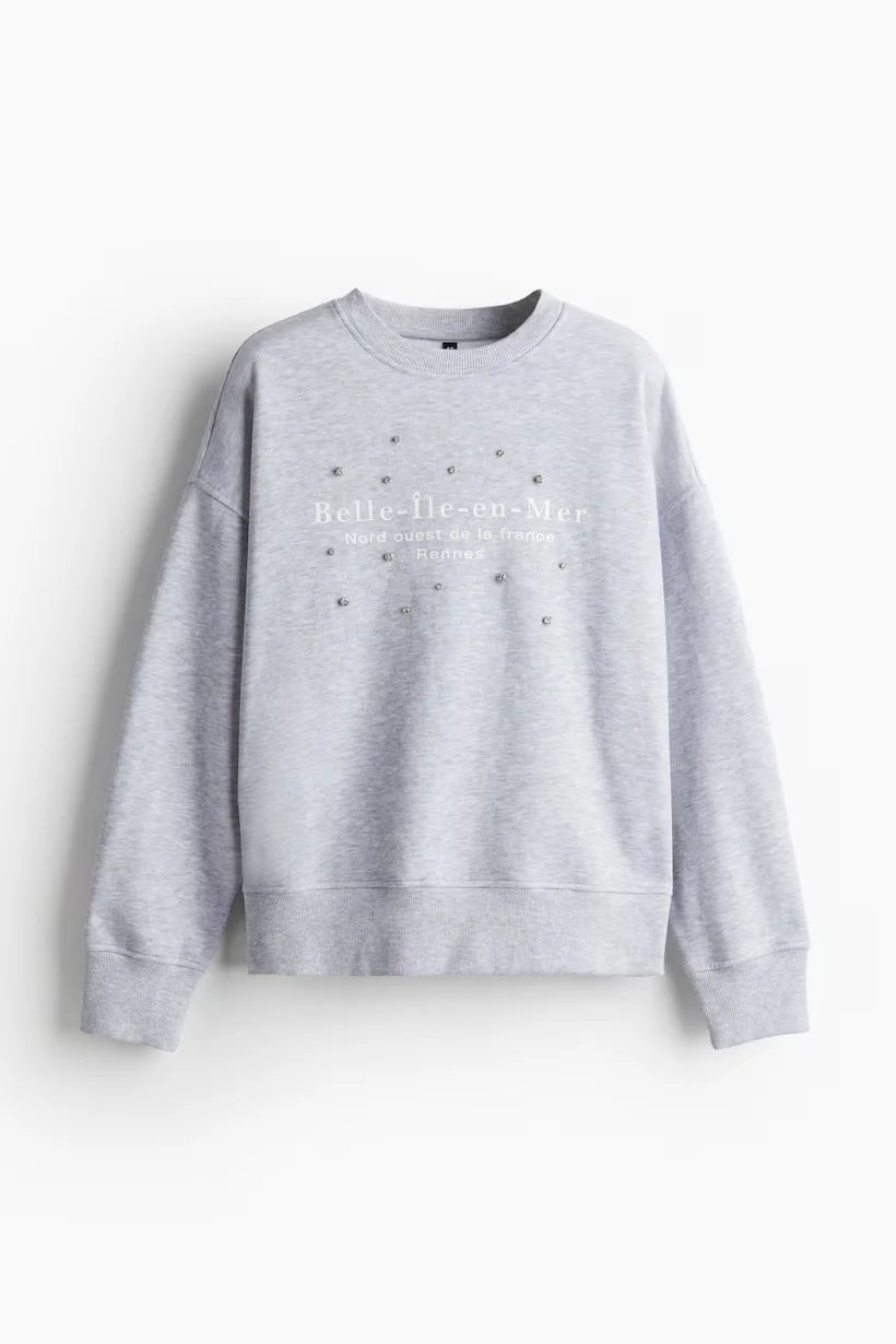 Oversized Sweatshirt With Motif Light Gray