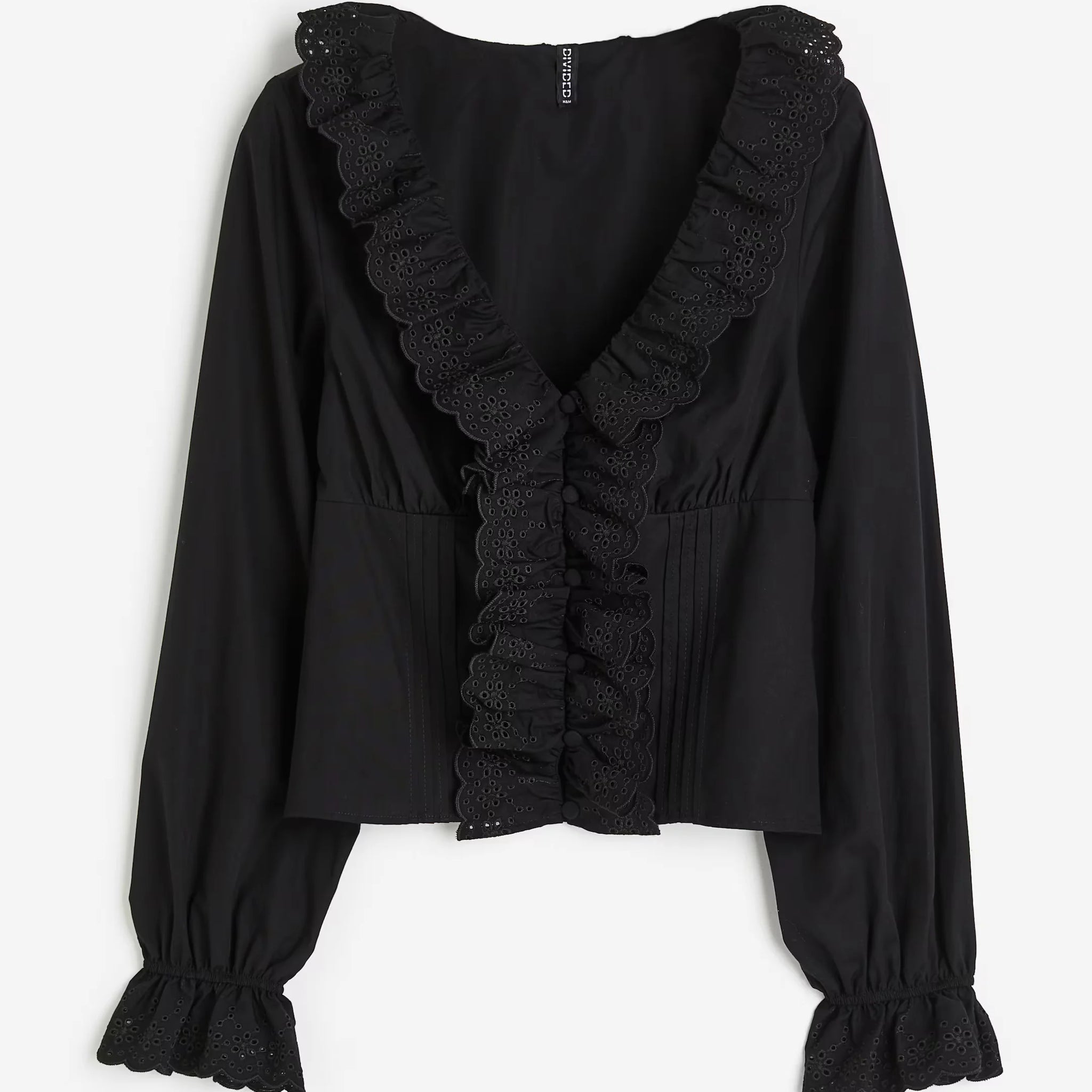 Ruffle-trimmed Poplin Black