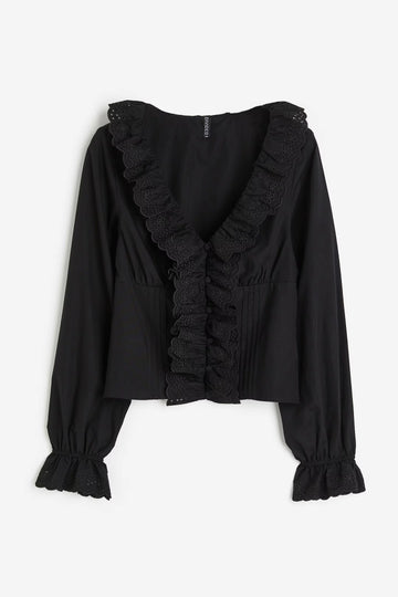 Ruffle-trimmed Poplin Black