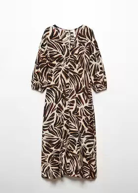 V-neck Printed Dress Off White