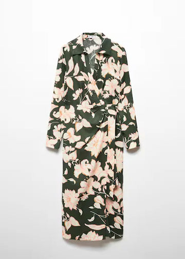 Linen Shirt Dress with Bow (Green)
