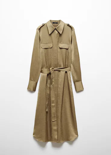 Satin Shirt Dress Khaki