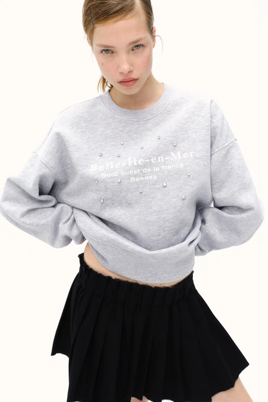 Oversized Sweatshirt With Motif Light Gray