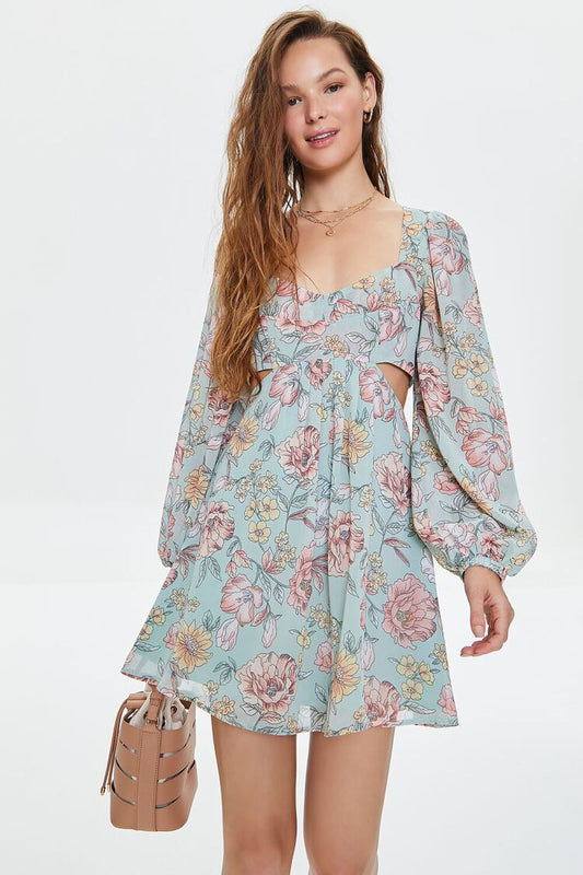 Floral Print Cutout Mini Blue / Multi