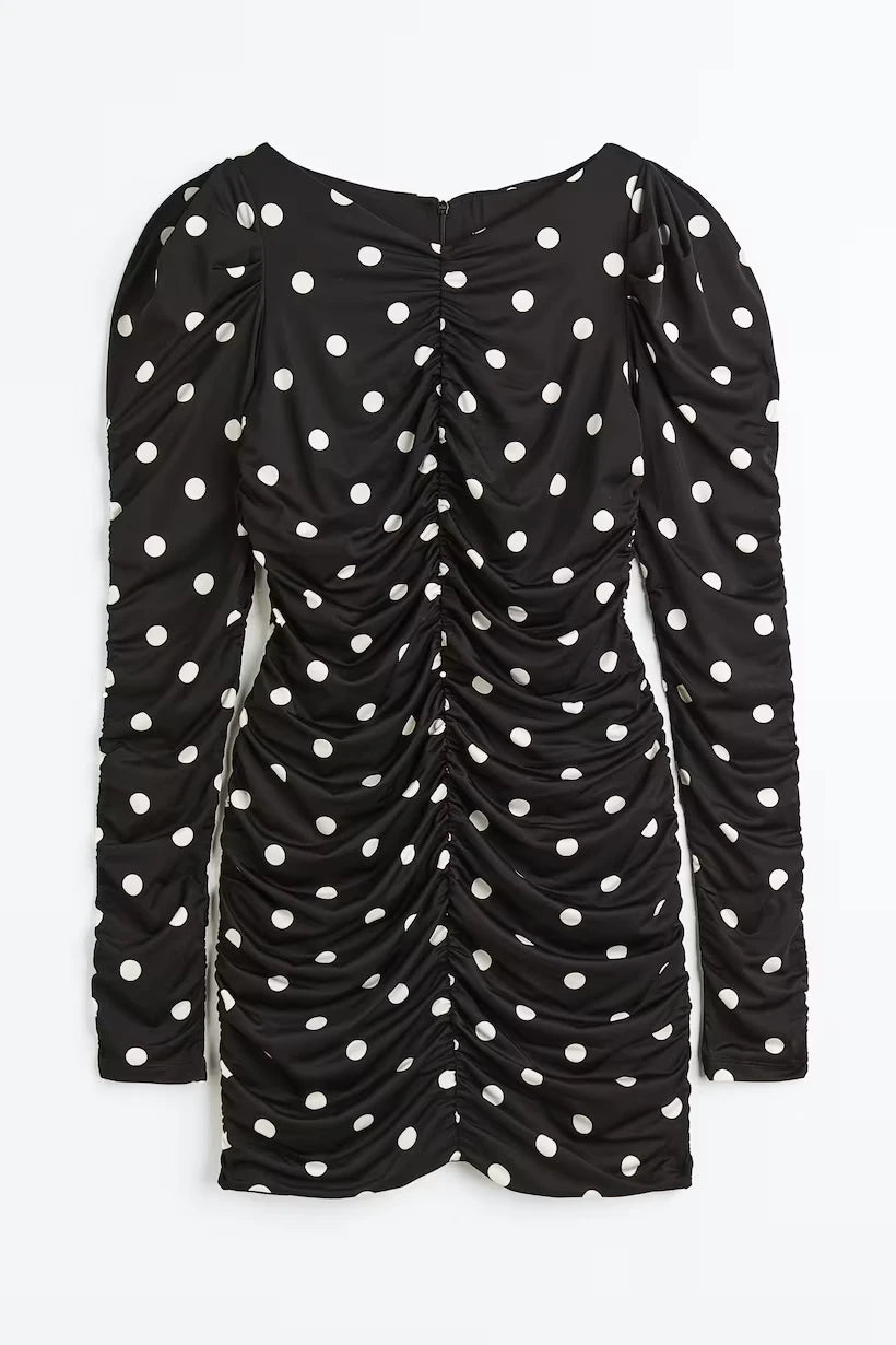 Gathered Bodycon Black/dotted