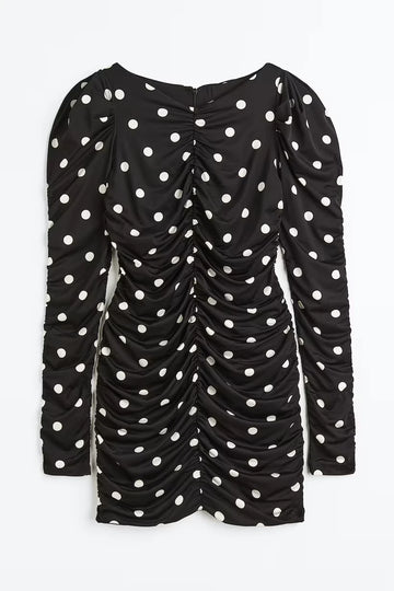 Gathered Bodycon Black/dotted
