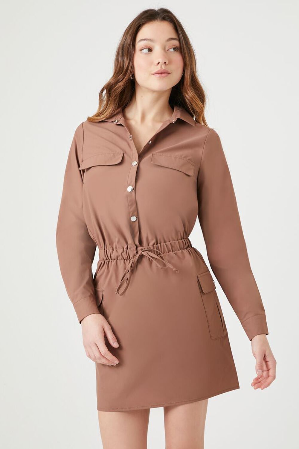 Button-Front Mini Shirt Dress