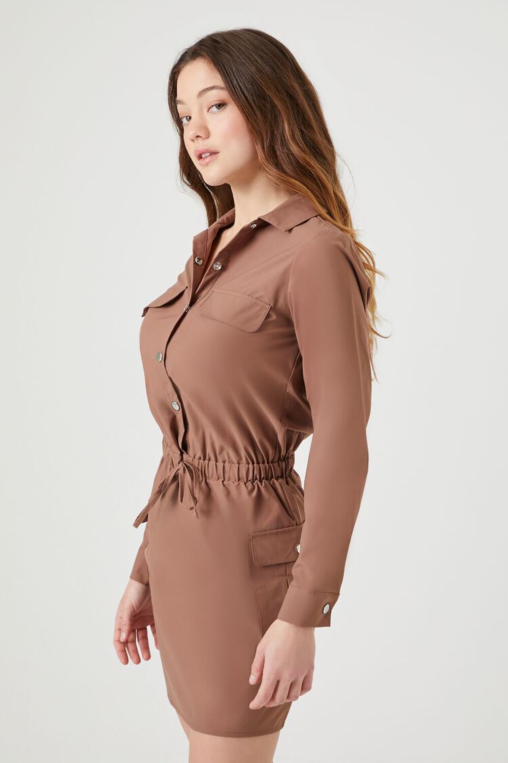 Button-Front Mini Shirt Dress