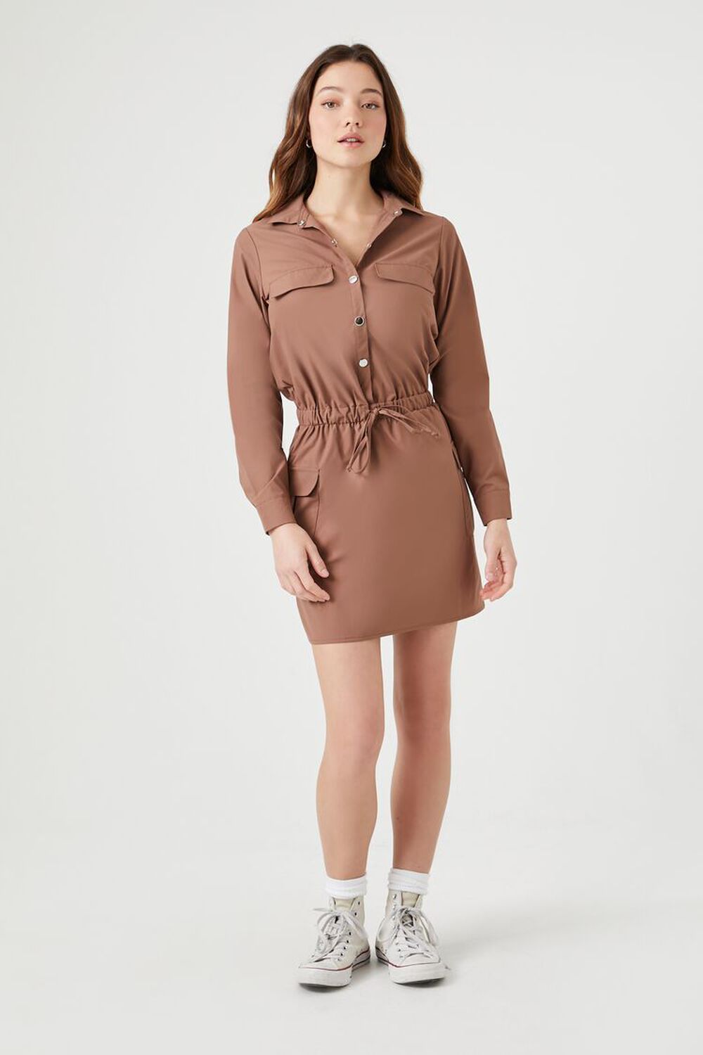 Button-Front Mini Shirt Dress