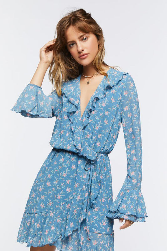 Chiffon Floral Print Mini Dress