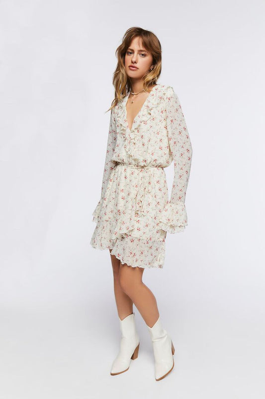 Chiffon Floral Print Mini Dress