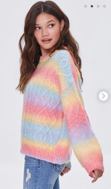 Colorblock Cable Knit Sweater PINK/MULTI