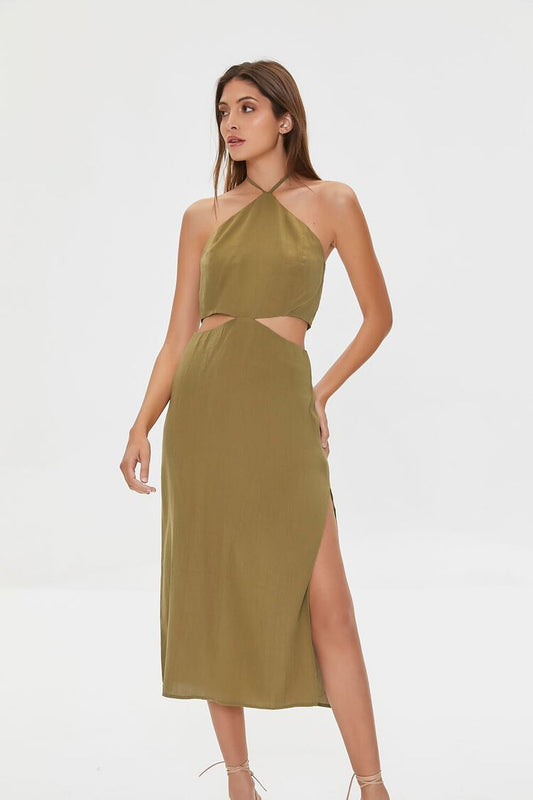Cutout Halter Midi Dress Cigar