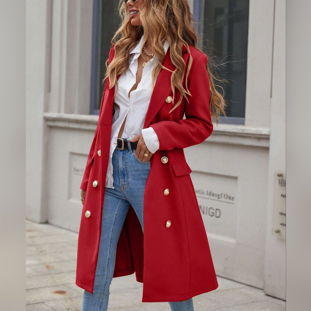Double-Breasted Coat Red Tan
