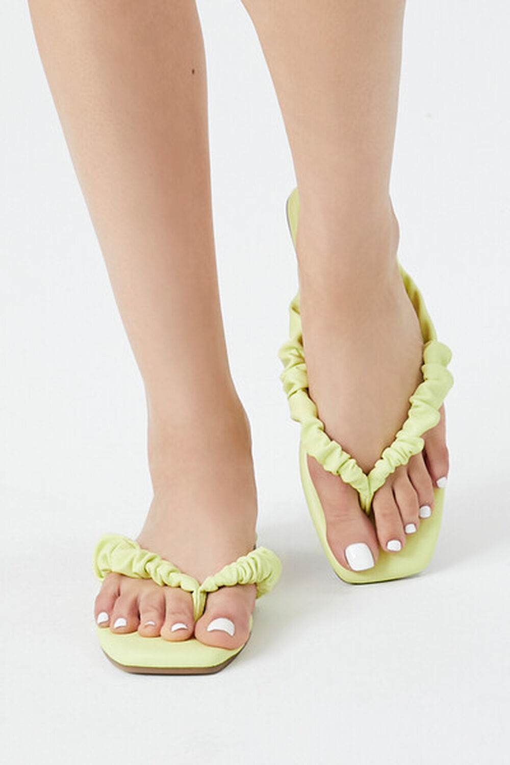 Faux Leather Ruffled Thong Sandals