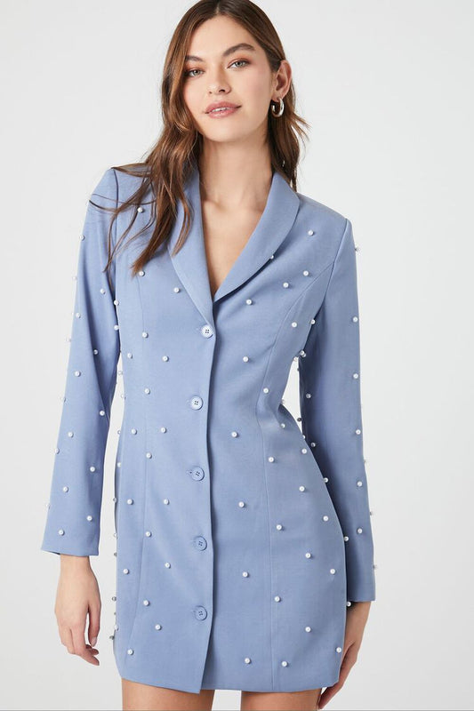 Faux Pearl Mini Blazer Dress