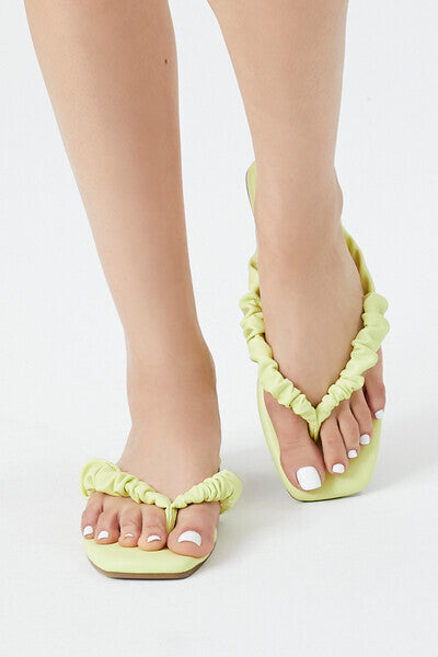 Faux Leather Ruffled Thong Green