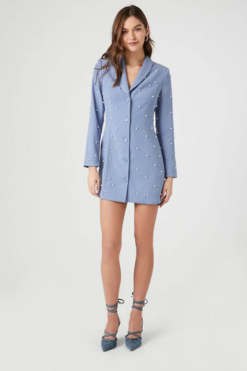 Faux Pearl Mini Blazer Blue