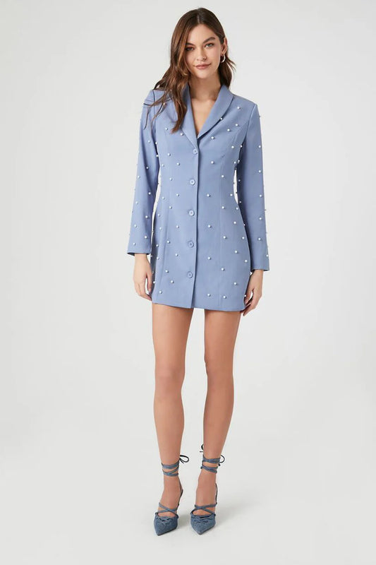 Faux Pearl Mini Blazer Blue