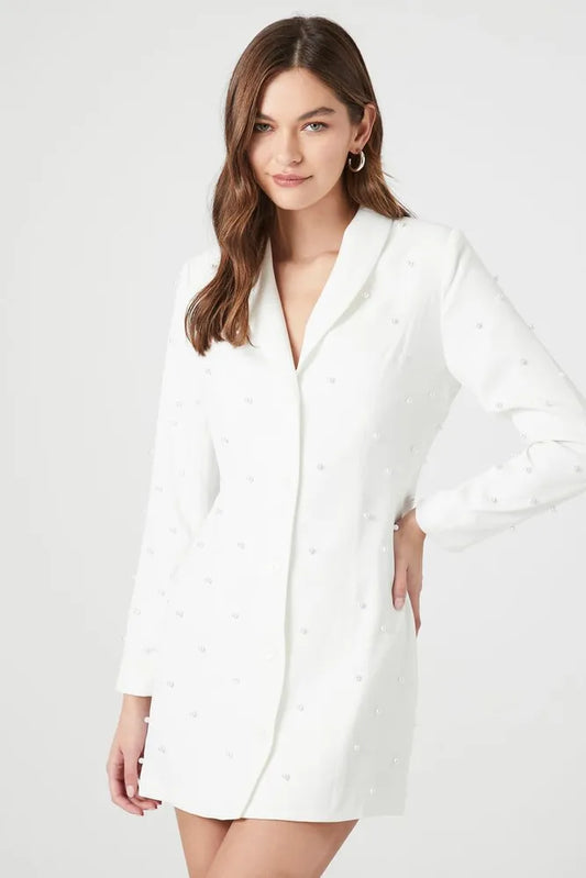 Faux Pearl Mini Blazer White