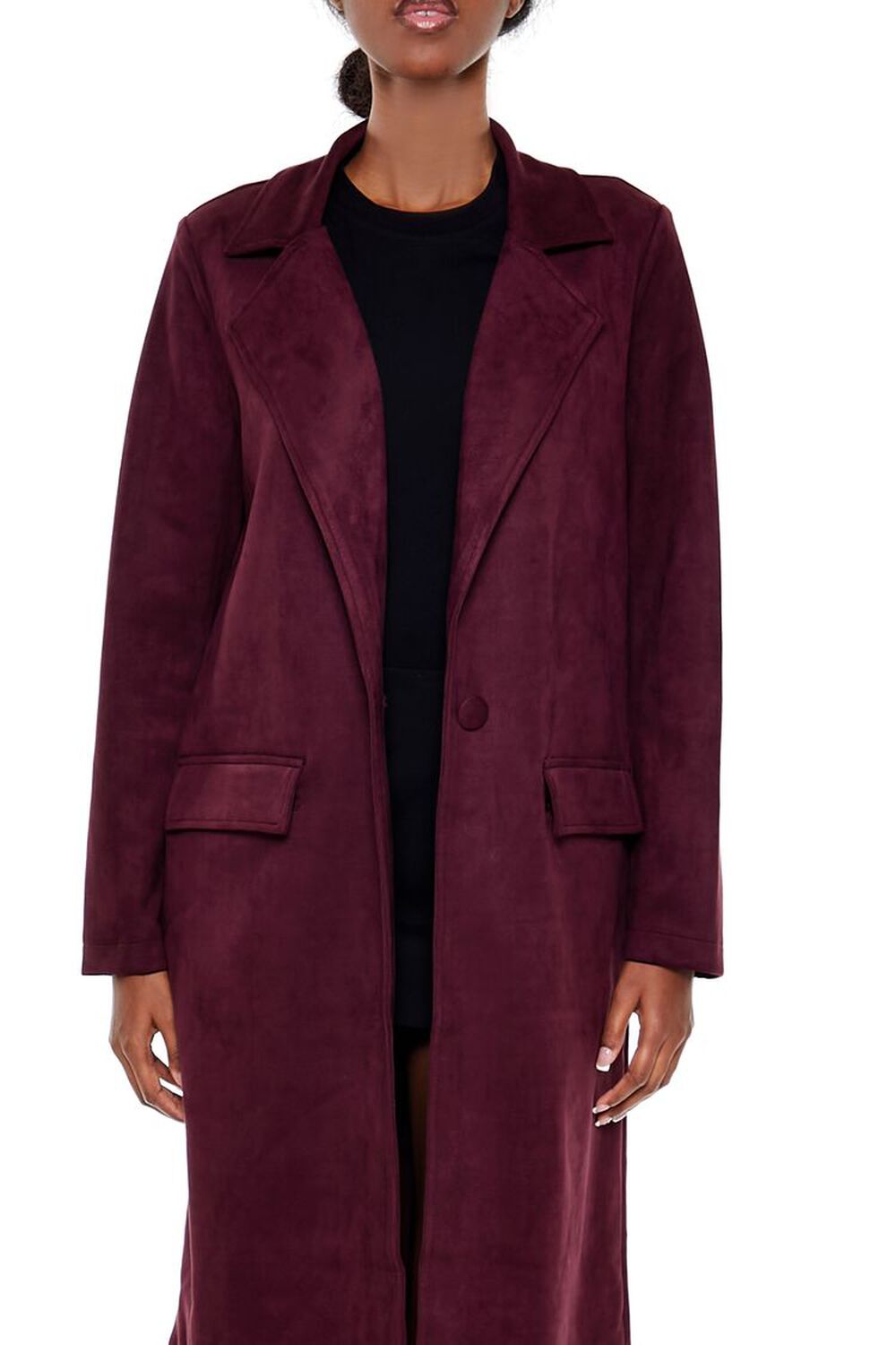 Faux Suede Longline Trench Coat Merlot