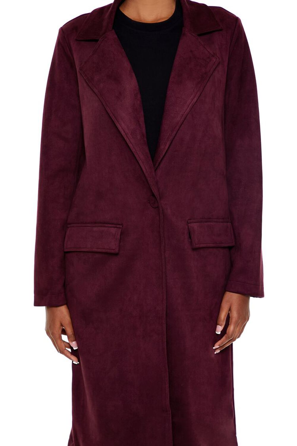 Faux Suede Longline Trench Coat Merlot