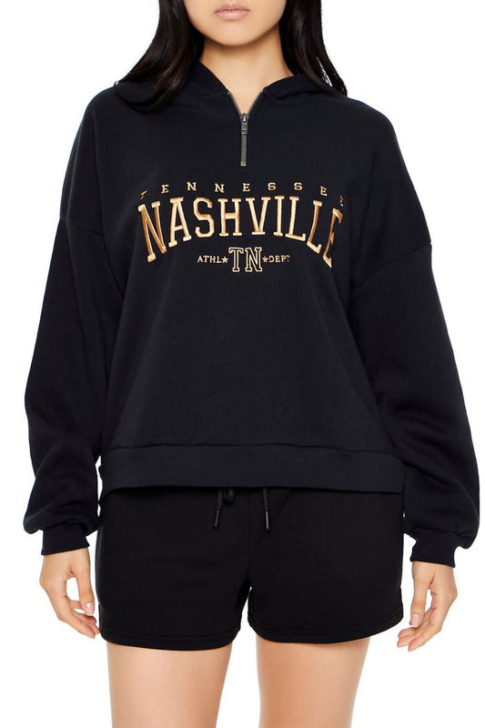 Fleece Nashville Half-Zip Hoodie Black