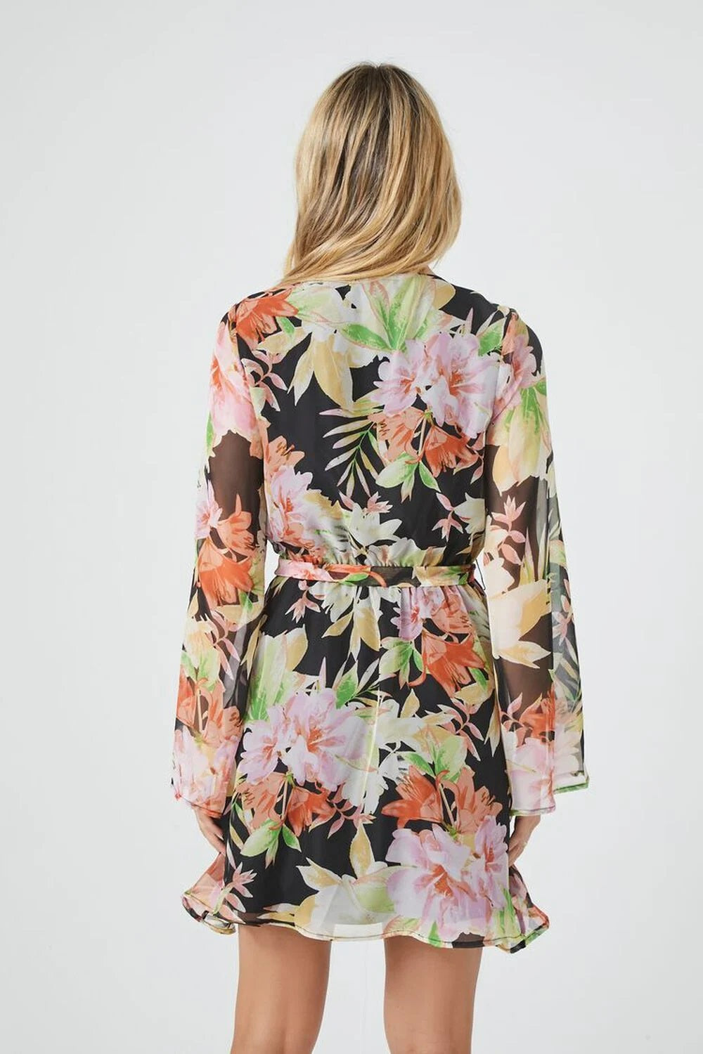 Floral Print Bell-Sleeve Mini Dress