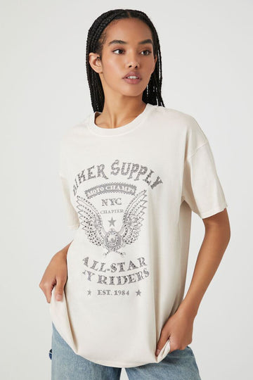 Forever21 Biker Supply Graphic Tee Taupe