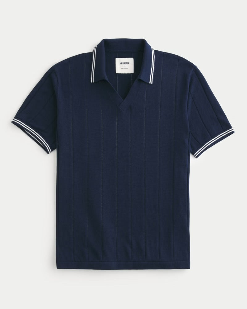 Tipped Sweater Polo Navy Blue